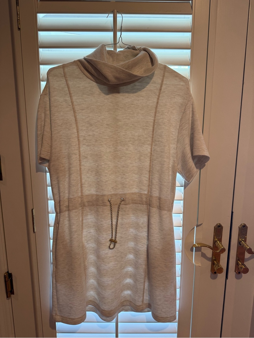 Varley Beige Short-Sleeve Turtleneck Drawstring Mini Dress